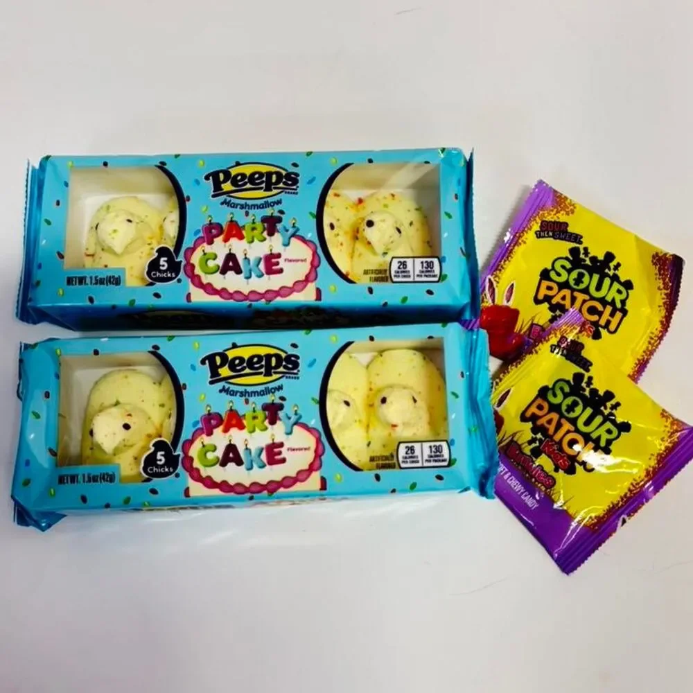 Peeps Party Cake Marshmallow and Sour Patch Bunny Easter Candy Bundle